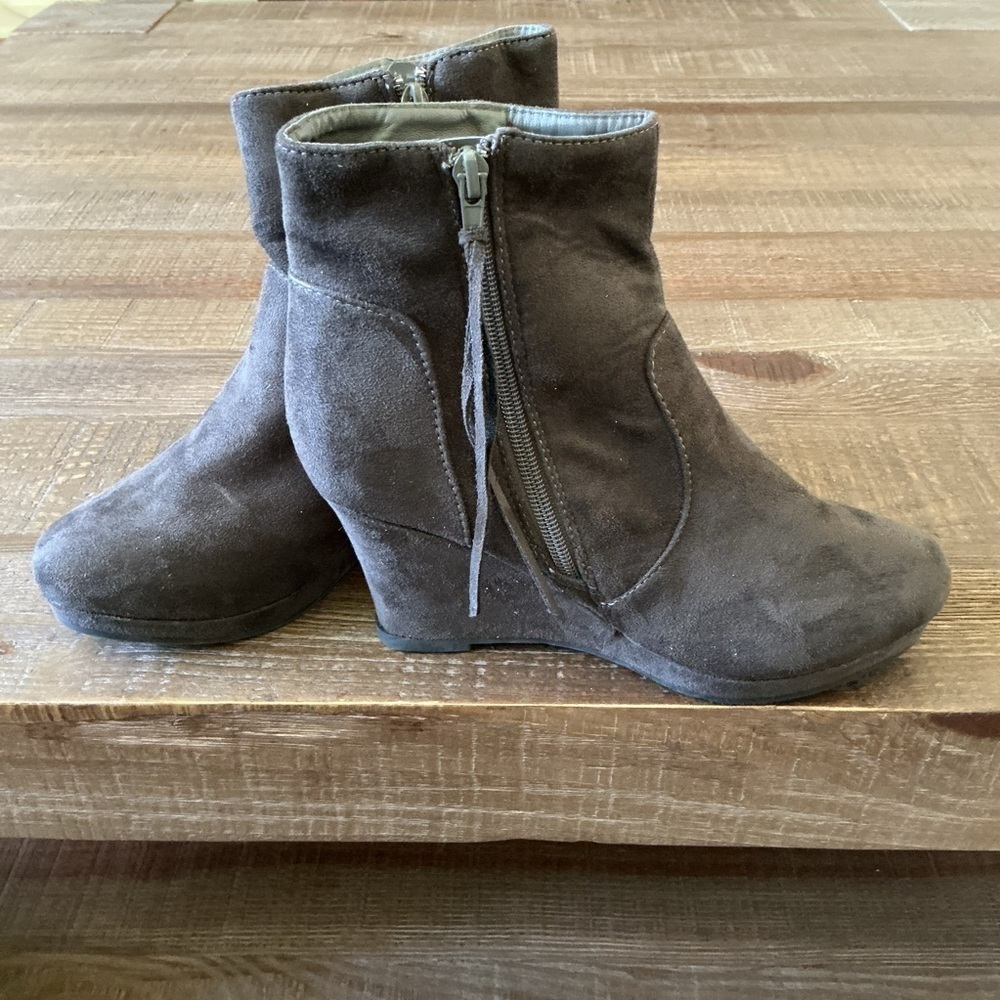 JG Dark Brown Suede Wedge Ankle Boots